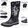 imageWTW Womens Rubber Rain Boots  Mid Calf Waterproof Insulated Neoprene Muck Boots Outdoor Hunting Garden Boots for WomenWhite Flower