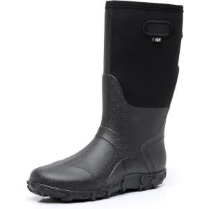 imageWTW Mens Rain Boots Neoprene  Waterproof Insulated Rubber Mud Boots for Men Winter Snow Work Boots OutdoorDark Black