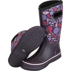 imageWTW Womens Rubber Rain Boots  Mid Calf Waterproof Insulated Neoprene Muck Boots Outdoor Hunting Garden Boots for WomenPink Flower