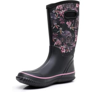 imageWTW Womens Rubber Rain Boots  Mid Calf Waterproof Insulated Neoprene Muck Boots Outdoor Hunting Garden Boots for WomenSkull