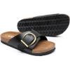 imageWomens Cork Footbed Sandals  Cow Suede Slide Sandals for Women with Adjustable Strap Buckle Open Toe Beach SandalsCharcoal