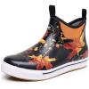 imageWTW Unisex Rain Boots for Men and Women Waterproof Rubber Fishing Deck Boots Neoprene Boots Slip on Ankle Garden ShoesMaple Leaves