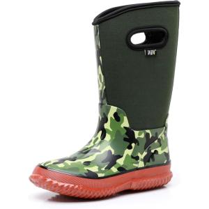 imageWTW Kids Rubber Rain Boots  Neoprene Insulated 100 Waterproof Mid Calf Mud Boots for Boys and Girls Winter Snow BootsCamo