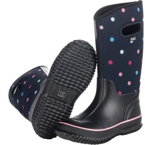 imageWTW Kids Rubber Rain Boots  Neoprene Insulated 100 Waterproof Mid Calf Mud Boots for Boys and Girls Winter Snow BootsColored Dots