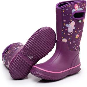 imageWTW Kids Rubber Rain Boots  Neoprene Insulated 100 Waterproof Mid Calf Mud Boots for Boys and Girls Winter Snow BootsFairy