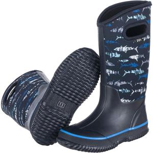 imageWTW Kids Rubber Rain Boots  Neoprene Insulated 100 Waterproof Mid Calf Mud Boots for Boys and Girls Winter Snow BootsShark