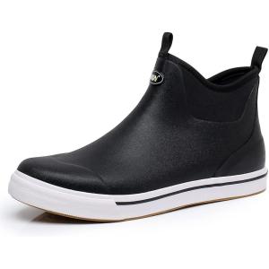 imageWTW Unisex Rain Boots for Men and Women Waterproof Rubber Fishing Deck Boots Neoprene Boots Slip on Ankle Garden ShoesBlack