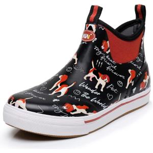 imageWTW Unisex Rain Boots for Men and Women Waterproof Rubber Fishing Deck Boots Neoprene Boots Slip on Ankle Garden ShoesDog