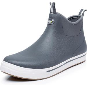 imageWTW Unisex Rain Boots for Men and Women Waterproof Rubber Fishing Deck Boots Neoprene Boots Slip on Ankle Garden ShoesGrey