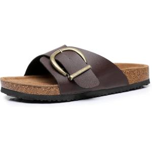imageWomens Cork Footbed Sandals  Cow Suede Slide Sandals for Women with Adjustable Strap Buckle Open Toe Beach SandalsChocolate
