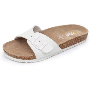 imageWomens Cork Footbed Sandals  Cow Suede Slide Sandals for Women with Adjustable Strap Buckle Open Toe Beach SandalsWhite