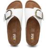 imageWomens Cork Footbed Sandals Cow Suede Slide Sandals for Women with Adjustable Strap Buckle Open Toe Beach SandalsSnowy White