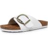 imageWomens Cork Footbed Sandals Cow Suede Slide Sandals for Women with Adjustable Strap Buckle Open Toe Beach SandalsSnowy White