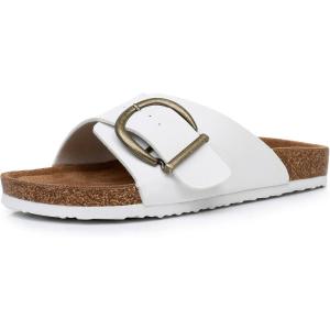 imageWomens Cork Footbed Sandals Cow Suede Slide Sandals for Women with Adjustable Strap Buckle Open Toe Beach SandalsSnowy White