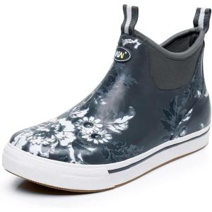 imageWTW Unisex Rain Boots for Men and Women Waterproof Rubber Fishing Deck Boots Neoprene Boots Slip on Ankle Garden ShoesBloom