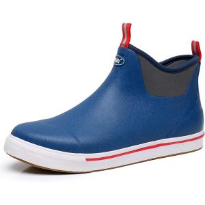 imageWTW Unisex Rain Boots for Men and Women Waterproof Rubber Fishing Deck Boots Neoprene Boots Slip on Ankle Garden ShoesBlue