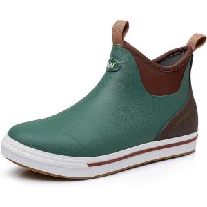 imageWTW Unisex Rain Boots for Men and Women Waterproof Rubber Fishing Deck Boots Neoprene Boots Slip on Ankle Garden ShoesGreen