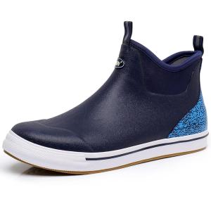 imageWTW Unisex Rain Boots for Men and Women Waterproof Rubber Fishing Deck Boots Neoprene Boots Slip on Ankle Garden ShoesNavy