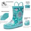 imageWTW Toddler and Kids Rain Boots UnisexChild Waterproof Rubber Rain Boots with EasyOn Handles in Fun Patterns for Girls and Boys ToddlerLittle KidBig KidAquamarine