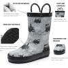 imageWTW Toddler and Kids Rain Boots UnisexChild Waterproof Rubber Rain Boots with EasyOn Handles in Fun Patterns for Girls and Boys ToddlerLittle KidBig KidBlackGrey