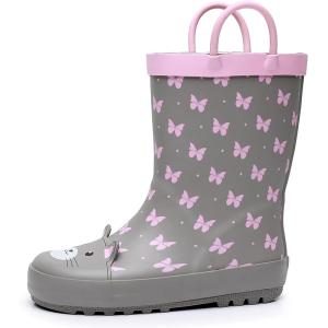 imageWTW Toddler and Kids Rain Boots UnisexChild Waterproof Rubber Rain Boots with EasyOn Handles in Fun Patterns for Girls and Boys ToddlerLittle KidBig KidCat