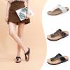imageWomens Comfort Slide Sandals Cow Suede Cork Footbed Sandals for Women with Adjustable Strap Buckle Open Toe Beach SandalsBrown