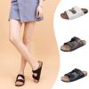 imageWomens Comfort Slide Sandals Cow Suede Cork Footbed Sandals for Women with Adjustable Strap Buckle Open Toe Beach SandalsBuckle Brown