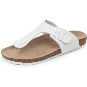 imageWomens Comfort Slide Sandals Cow Suede Cork Footbed Sandals for Women with Adjustable Strap Buckle Open Toe Beach SandalsWhite