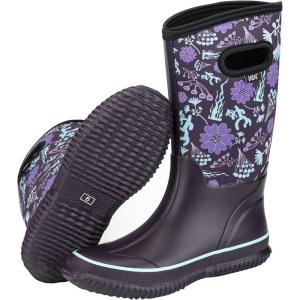 imageWTW Womens Rubber Rain Boots Mid Calf Waterproof Insulated Neoprene Muck Boots Outdoor Hunting Garden Boots for WomenGreen Flower