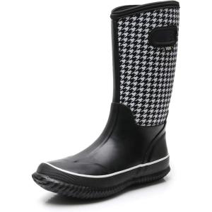 imageWTW Womens Rubber Rain Boots Mid Calf Waterproof Insulated Neoprene Muck Boots Outdoor Hunting Garden Boots for WomenHoundstooth