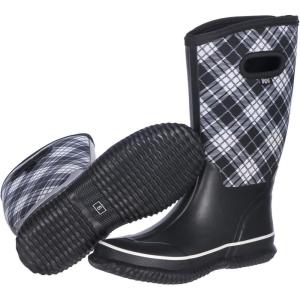imageWTW Womens Rubber Rain Boots Mid Calf Waterproof Insulated Neoprene Muck Boots Outdoor Hunting Garden Boots for WomenWhite Plaid