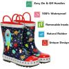 imagelandchief Toddler Rain Boots Kids Rain Boots Waterproof Rubber Boots for Girls and Boys with Fun Patterns and EasyOn HandlesBlue Rocket