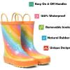 imagelandchief Toddler Rain Boots Kids Rain Boots Waterproof Rubber Boots for Girls and Boys with Fun Patterns and EasyOn HandlesRainbow Stripes