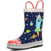 imagelandchief Toddler Rain Boots Kids Rain Boots Waterproof Rubber Boots for Girls and Boys with Fun Patterns and EasyOn HandlesBlue Rocket