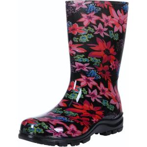 imageAsgard Womens Mid Calf Rain Boots Printed Waterproof Rubber Boots Short Garden ShoseBlooming Fuchsia