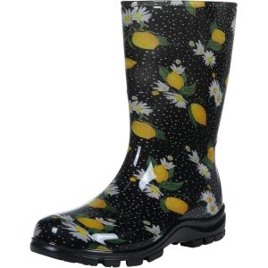 imageAsgard Womens Mid Calf Rain Boots Printed Waterproof Rubber Boots Short Garden ShoseLemon Black