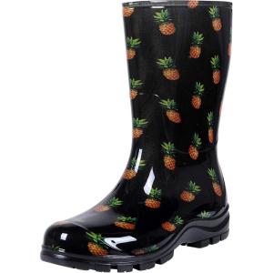 imageAsgard Womens Mid Calf Rain Boots Printed Waterproof Rubber Boots Short Garden ShosePineapple Black