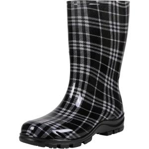 imageAsgard Womens Mid Calf Rain Boots Printed Waterproof Rubber Boots Short Garden ShosePlaid Black