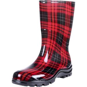 imageAsgard Womens Mid Calf Rain Boots Printed Waterproof Rubber Boots Short Garden ShosePlaid Red