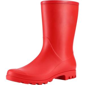 imageAsgard Womens Mid Calf Rain Boots Waterproof Garden Shoes Slip on Rubber BootsRed