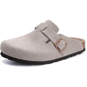 imageAsgard Womens Suede Clogs Leather Mules Arch Support Potato Shoes with Comfort Cork Footbed  Wide Feet Please Half Size UPGrey