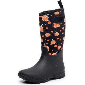 imageWTW Womens Rubber Rain Boots 100 Waterproof Insulated Neoprene Garden Mud Boots Outdoor Hunting Snow Boots for WomenPumpkin