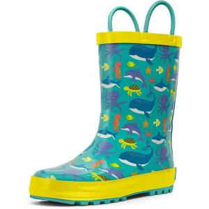 imagelandchief Toddler Rain Boots Kids Rain Boots Waterproof Rubber Boots for Girls and Boys with Fun Patterns and EasyOn HandlesBlue Shark