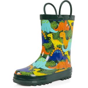 imagelandchief Toddler Rain Boots Kids Rain Boots Waterproof Rubber Boots for Girls and Boys with Fun Patterns and EasyOn HandlesDino