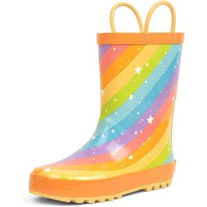 imagelandchief Toddler Rain Boots Kids Rain Boots Waterproof Rubber Boots for Girls and Boys with Fun Patterns and EasyOn HandlesRainbow Stripes