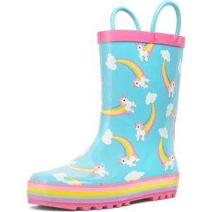 imagelandchief Toddler Rain Boots Kids Rain Boots Waterproof Rubber Boots for Girls and Boys with Fun Patterns and EasyOn HandlesRainbow Unicorn