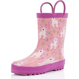imagelandchief Toddler Rain Boots Kids Rain Boots Waterproof Rubber Boots for Girls and Boys with Fun Patterns and EasyOn HandlesUnicorns