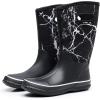 imageWTW Mid Calf Rain Boots for Women  Waterproof Insulated Neoprene Mud Boots Outdoor Hunting Garden BootsBlack Marble