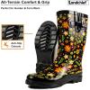 imagelandchief Rain Boots for Women Waterproof Ladies Tall Knee High Rubber bootsComfort Garden Boots AntiSlip Mid Heel Women Rain Shoes OutdoorGarden Blossom