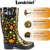 imagelandchief Rain Boots for Women Waterproof Ladies Tall Knee High Rubber bootsComfort Garden Boots AntiSlip Mid Heel Women Rain Shoes OutdoorGarden Blossom